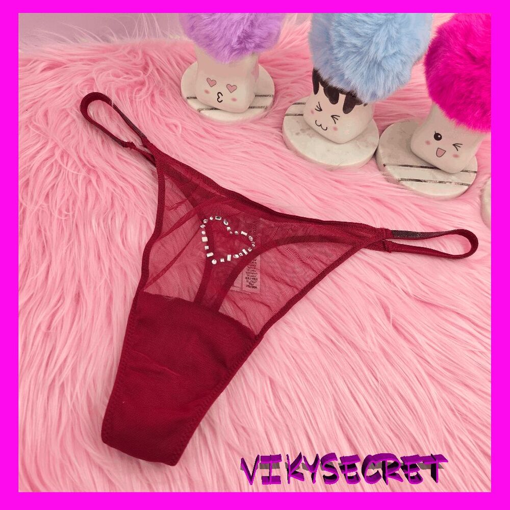 ❤️ NWT Victoria's Secret Sexy Burgundy Mesh Rhinestone Panty XL ❤️